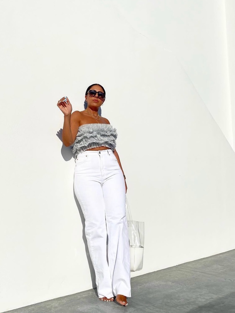 ZARA GREY FRINGED STRAPLESS CROP TOP WORN ONCE ON VACATION